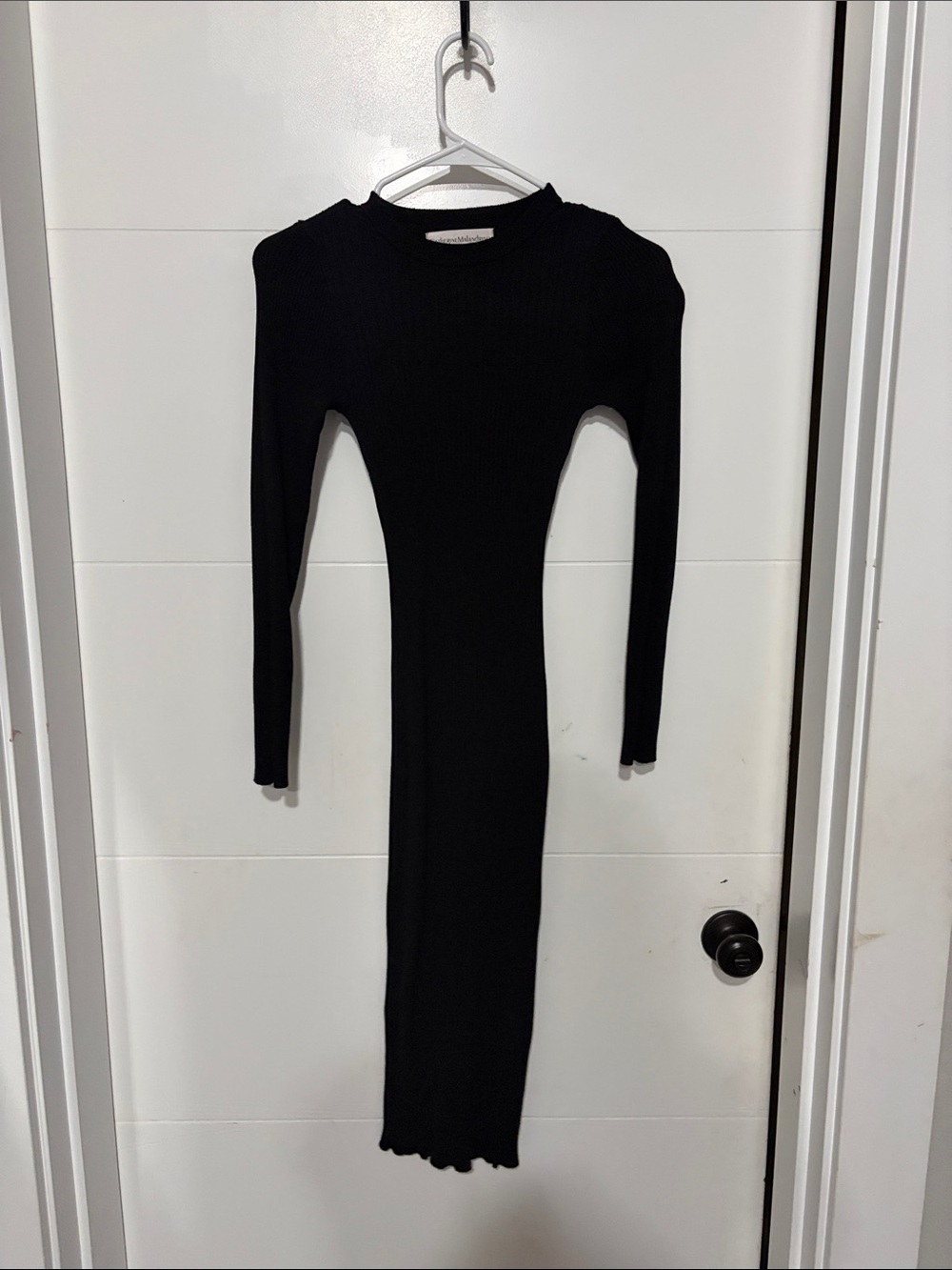 Catherine Malandrino Black Long-Sleeve Ribbed Bodycon Midi Dress